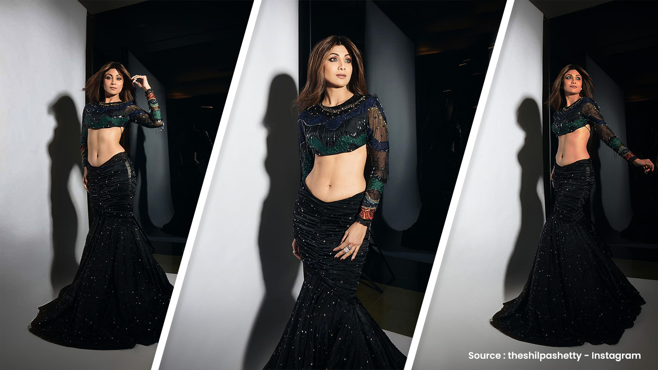 Bollywood Shilpa Shetty Golden Color Lehenga – Sulbha Fashions
